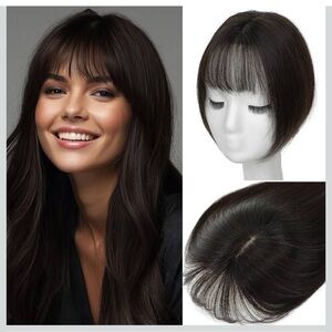 Hair Topper Human Hair,12” 360° 3D Upgrade Middle Part(3 Clips-12”-Dark Brown)